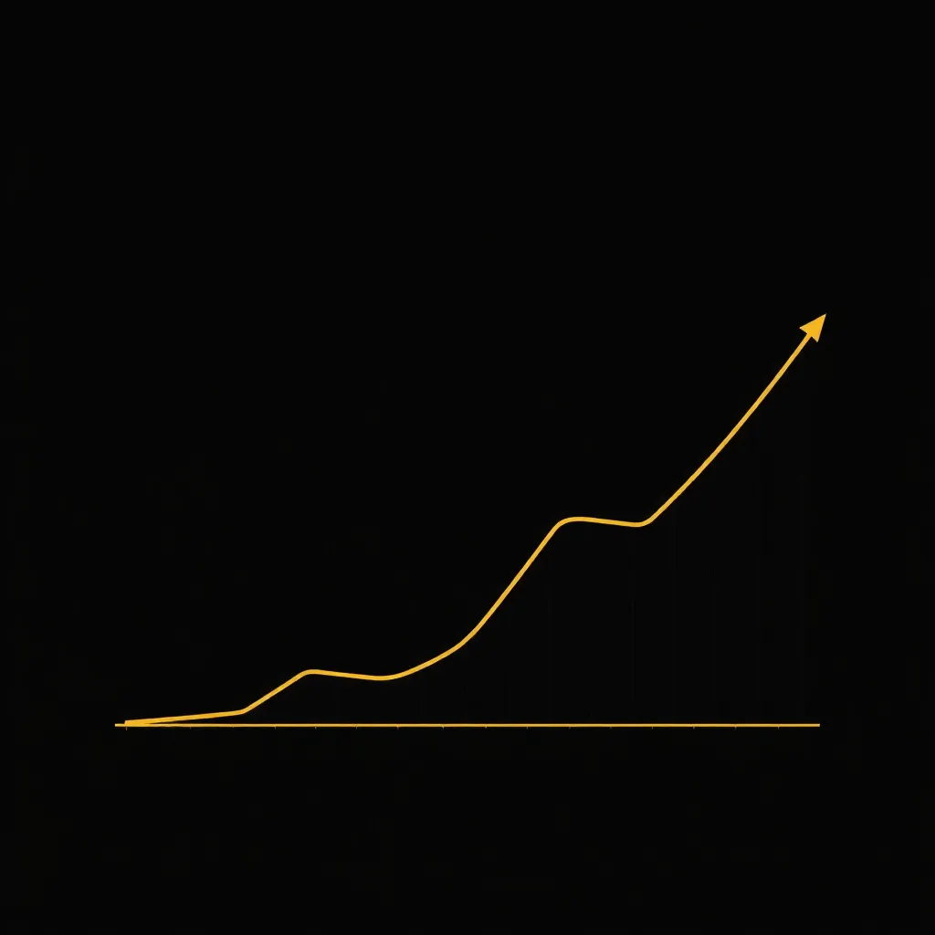 A minimalist, high-contrast black and gold line graph showin