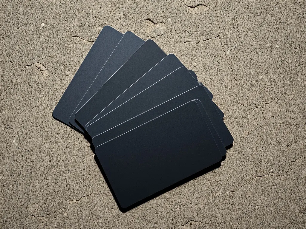 A minimalist close-up of several dark matte credit cards fan