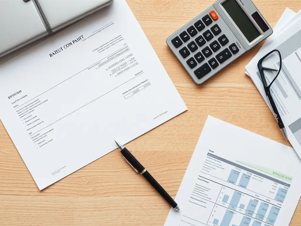 A high-quality top-down shot of financial documents, a calcu