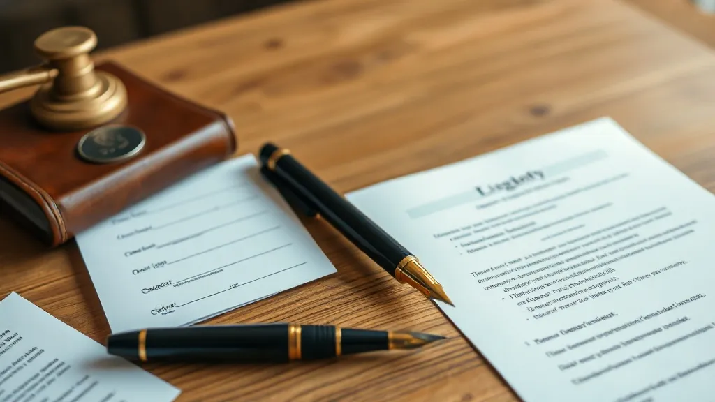 A professional office desk with a leather-bound legal book a
