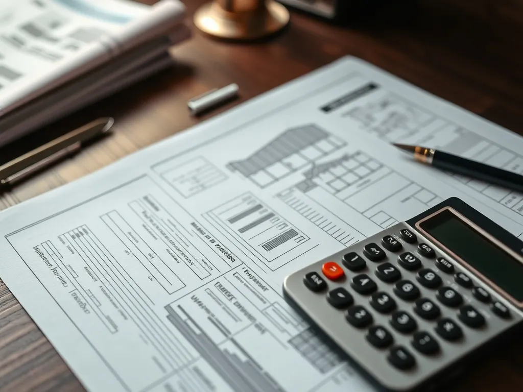 A highly professional close-up of financial documents, a cal