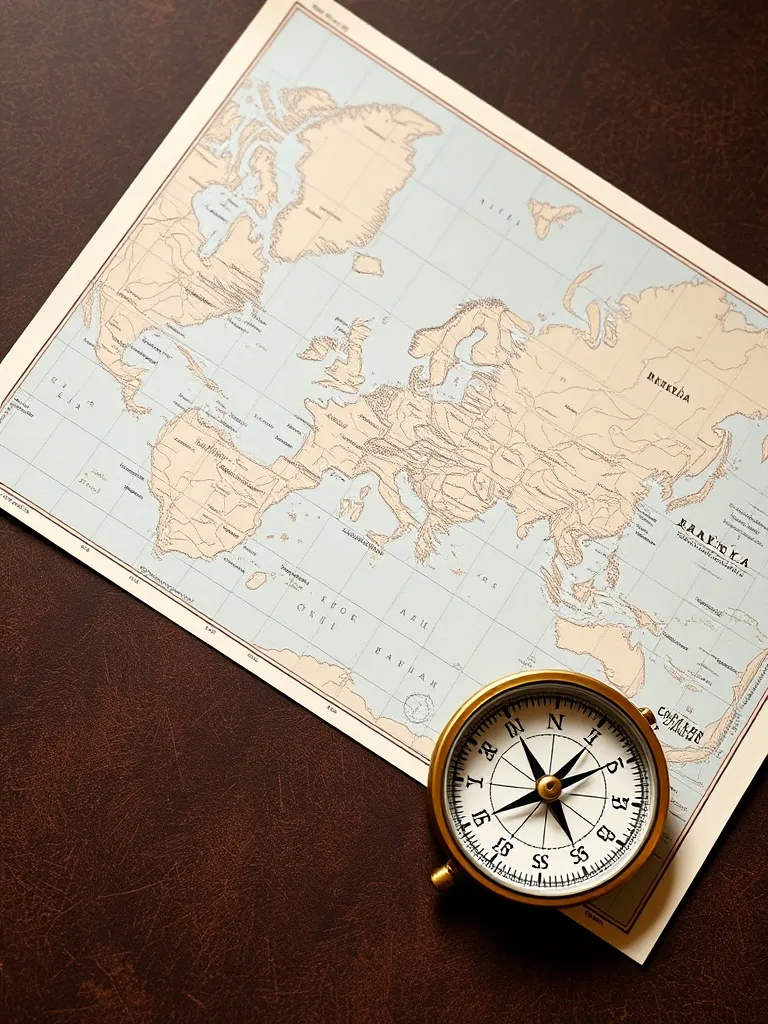 Minimalist architectural travel map and compass on a premium